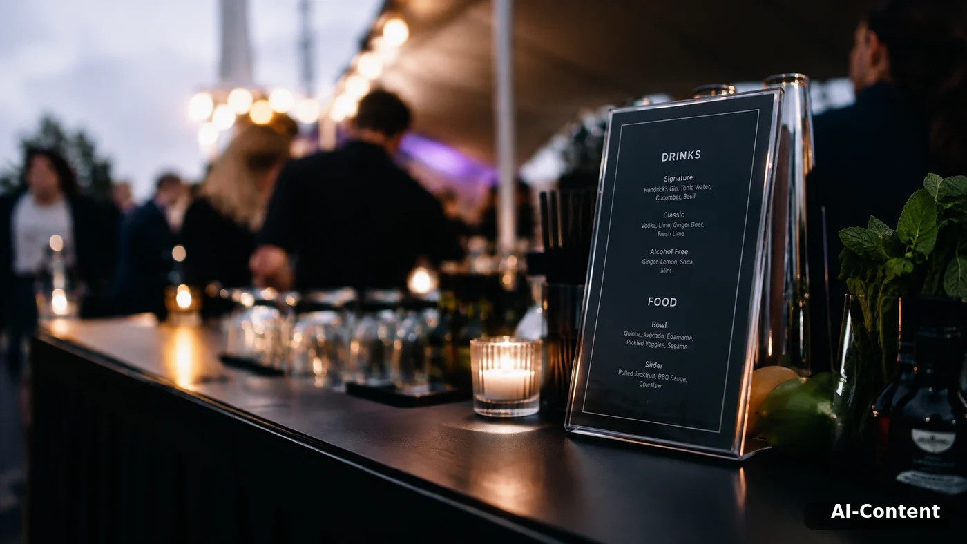 KI-generierte Event-Bar mit gedruckter Menükarte