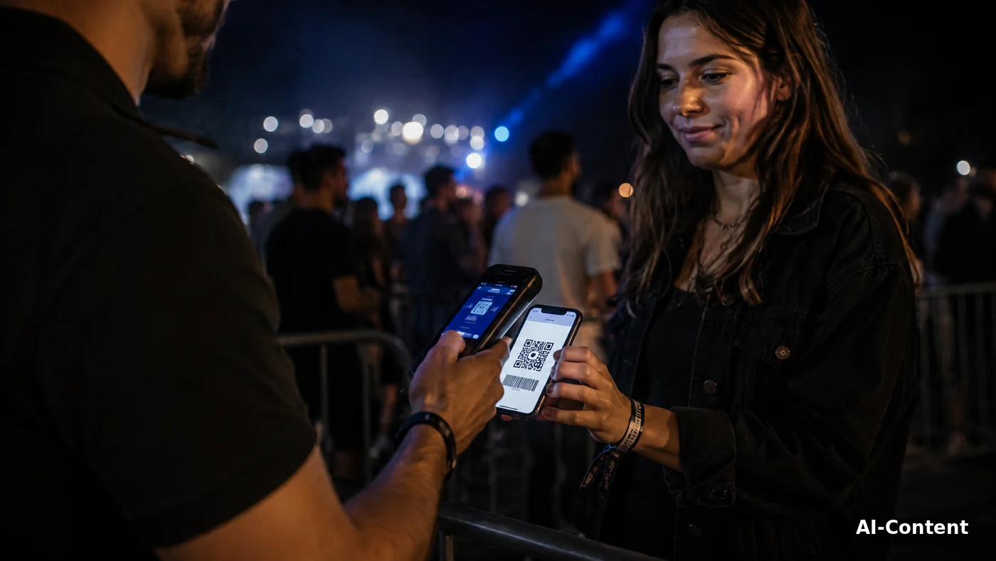 KI-generierte QR-Code-Scan-Szene am Event-Einlass